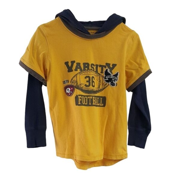 2/$15 Sonoma Hooded Shirt Yellow Size 5 Medium Mock Layer Varsity Long Sleeve - Picture 1 of 6